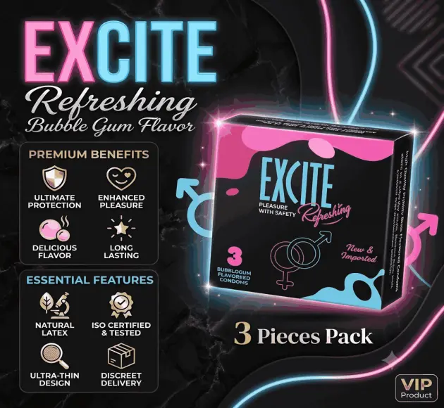 Excite Refreshing Condom Bubble Gum Flavor - 3 Pieces In Pakistan