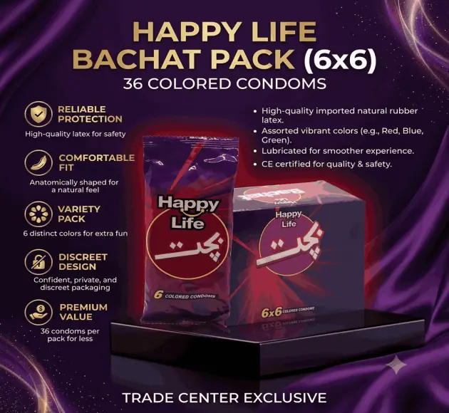 Happy Life Bachat Pack (6x6)- 36 Colored Condom In Pakistan